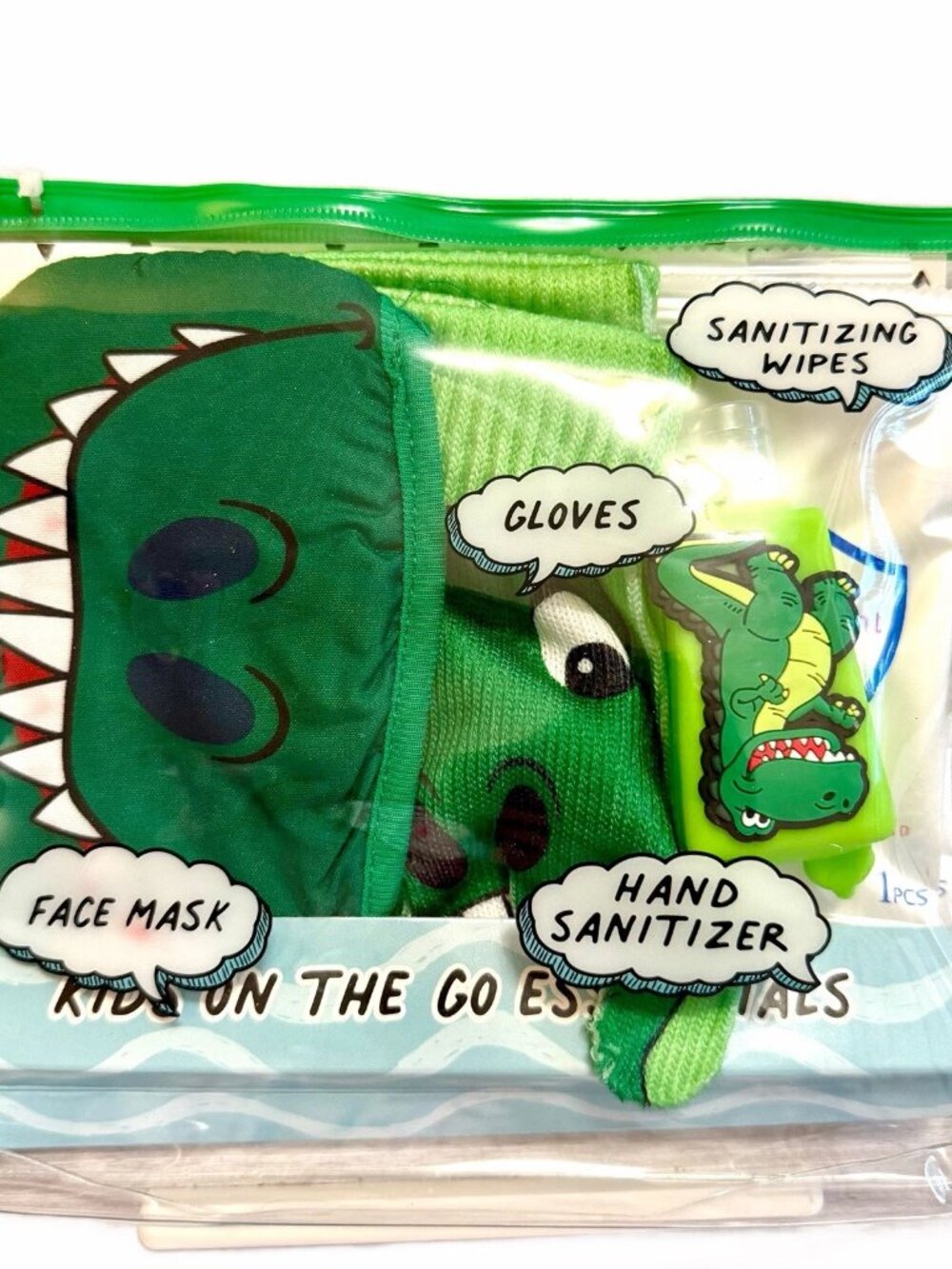 DINOSAUR Kids Essentials Flu / Cold Season Face Mask Hand Sanitizer Gloves New